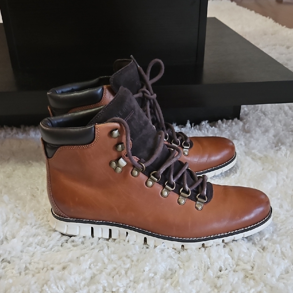 Cole Haan Brown Leather Hiking-Style Boots with Dark Brown Accents